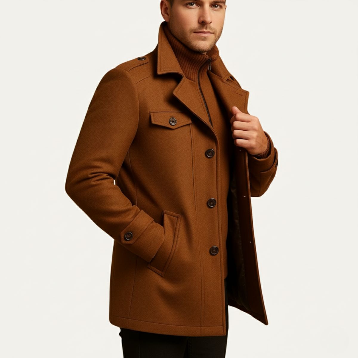 Men's Wool Blend Pea Coat Black