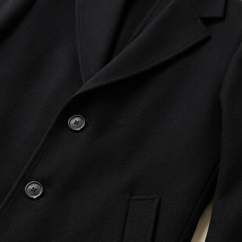 Men's Overcoat Black Wool Long Single Breasted