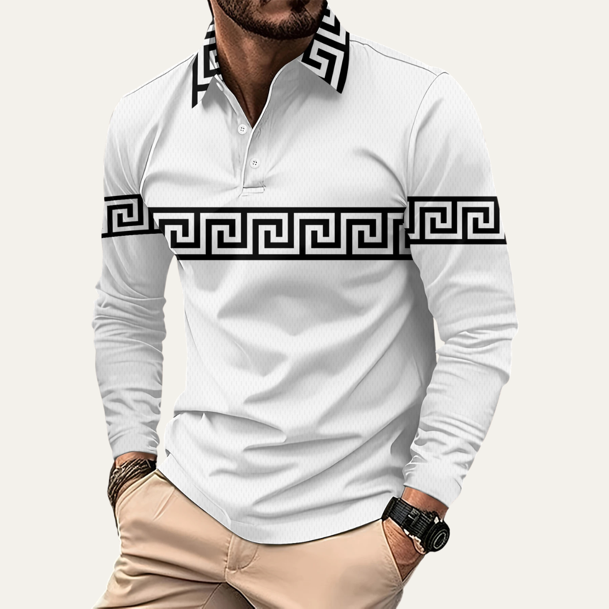 The Ortisei Men’s Greek Key Print Casual Slim Fit Polo Shirt