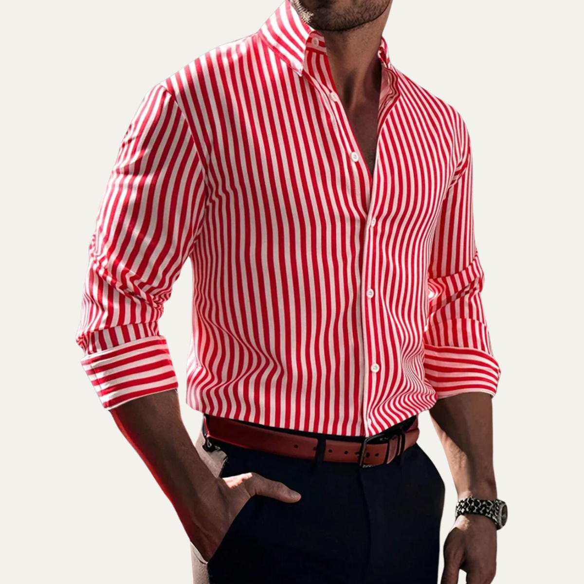 The Piacenza Men’s Casual Button Down Printed Striped Shirt