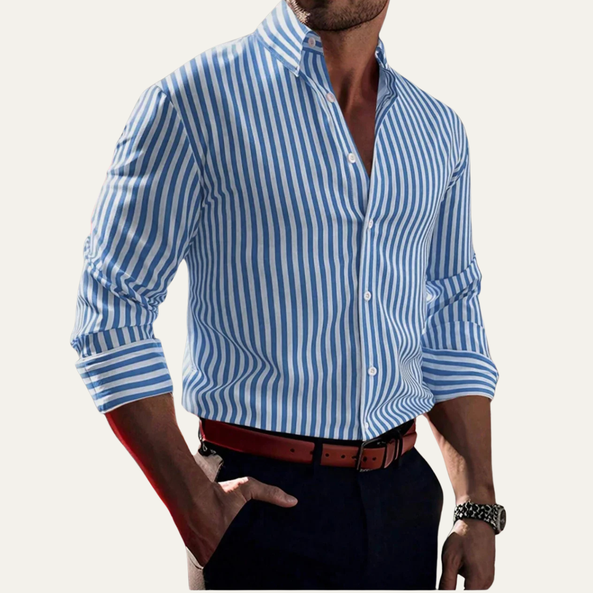 The Piacenza Men’s Casual Button Down Printed Striped Shirt