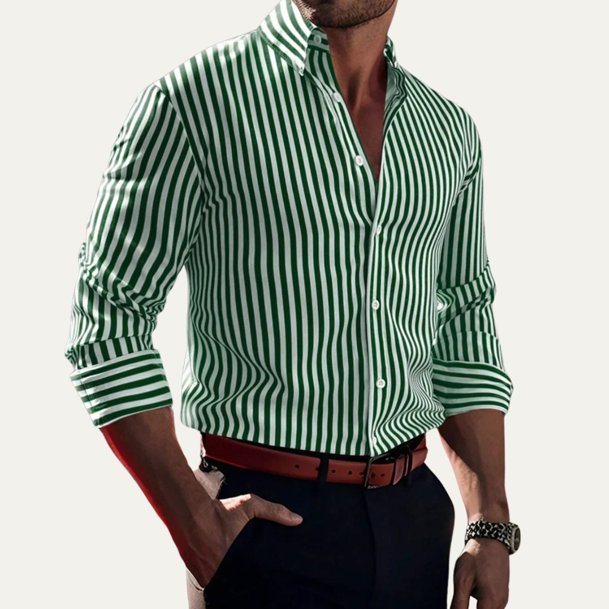 The Piacenza Men’s Casual Button Down Printed Striped Shirt