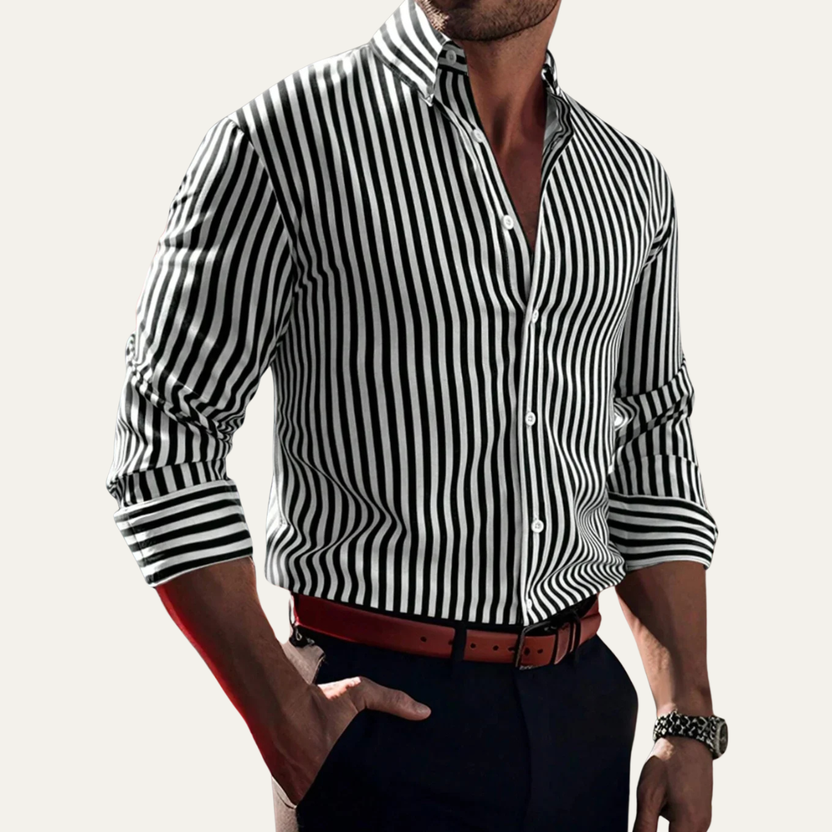 The Piacenza Men’s Casual Button Down Printed Striped Shirt