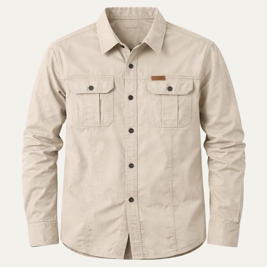The Cedarfield Men’s Solid Color Multi Pocket Soft Cargo Cotton Shirt