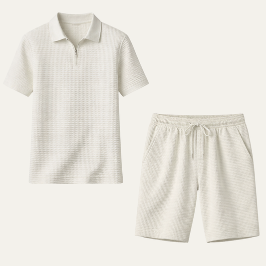 The Willowmont Men’s Summer Waffle Knit Set – Polo & Shorts