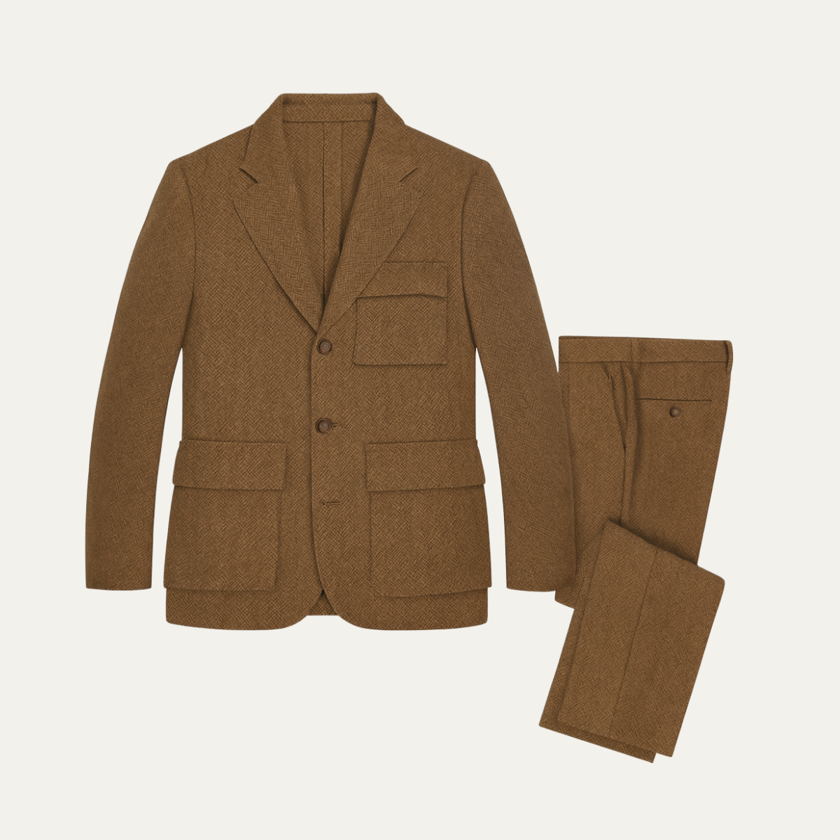 The Como Men’s Smart 3 Piece Tweed Suit – Herringbone Blazer, Waistcoat & Trousers
