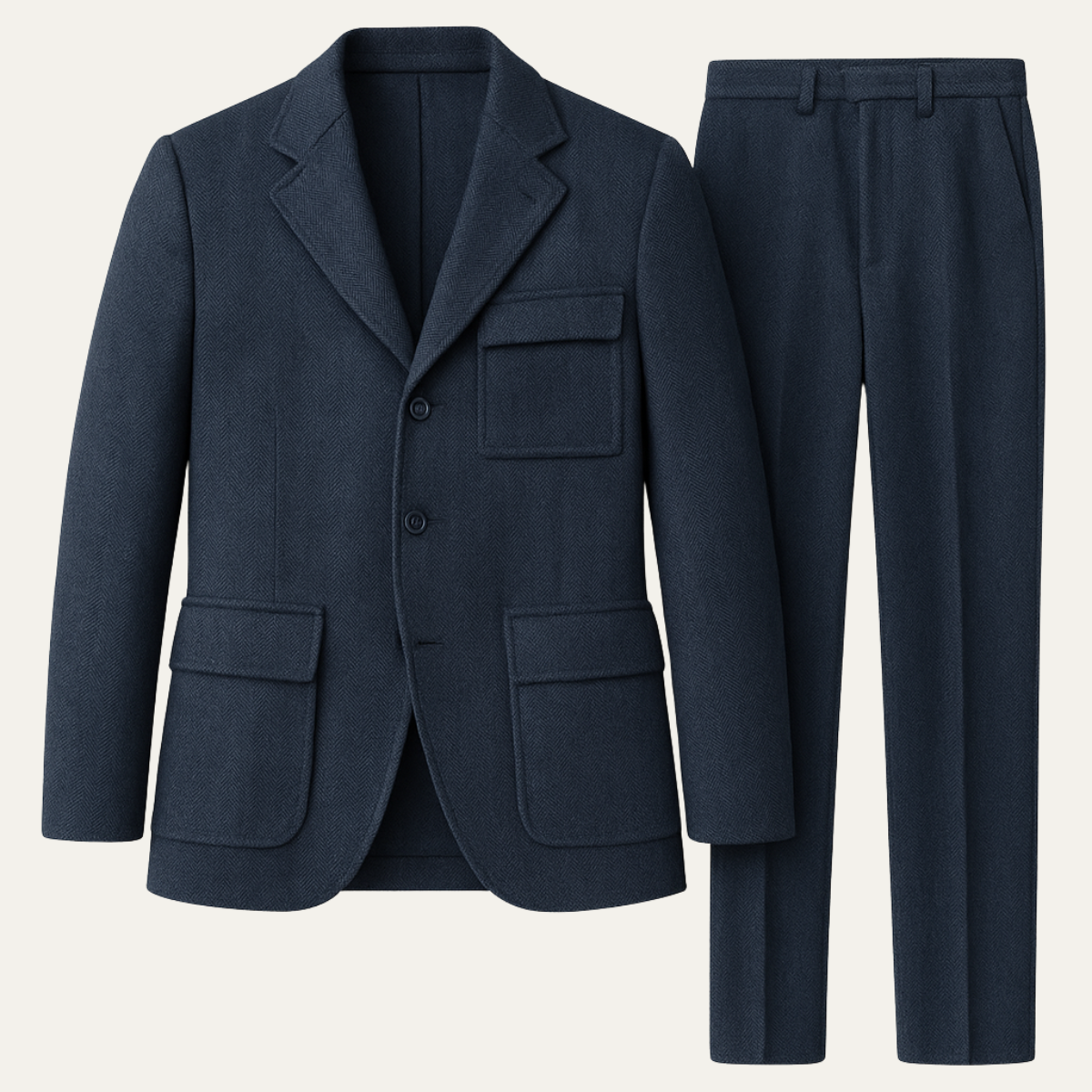 The Portofino Men’s Elegant 3 Piece Tweed Suit – Herringbone Blazer, Waistcoat & Trousers