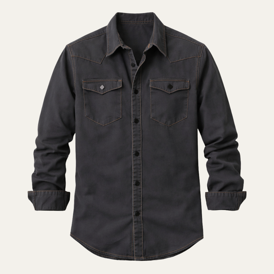The Glenwood Court Men’s Vintage Dark Grey Denim Shirt