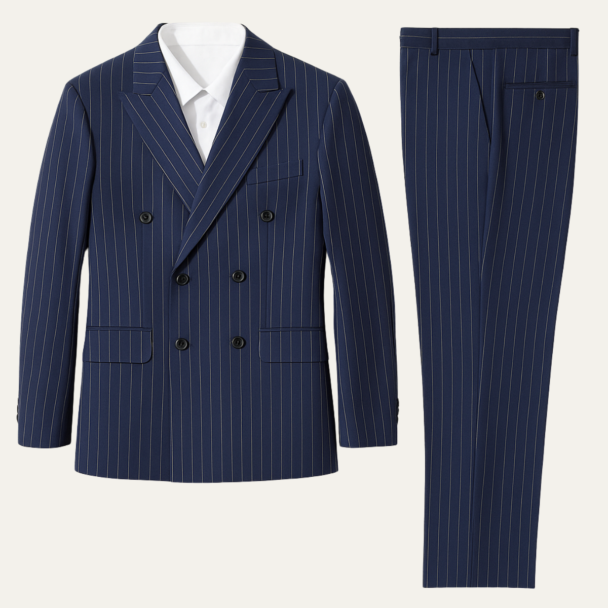 The Belleford Men’s Classic Pinstripe Suit – Elegant Double Breasted 2 Piece