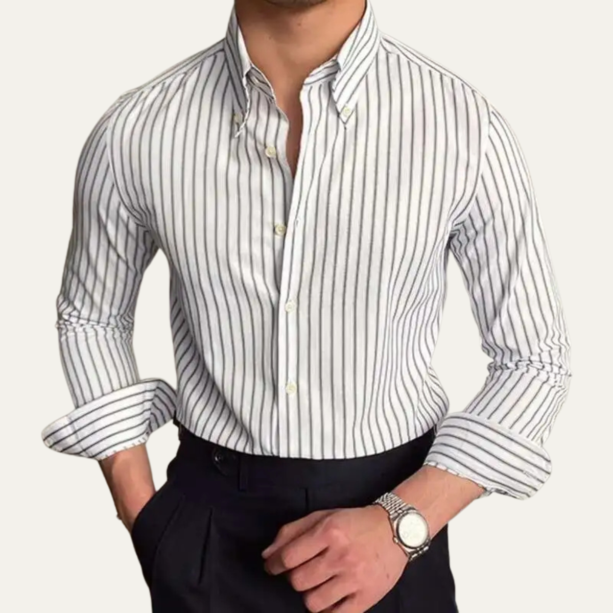 The Varenna Lago Men’s Retro Button Down Striped Dress Shirt