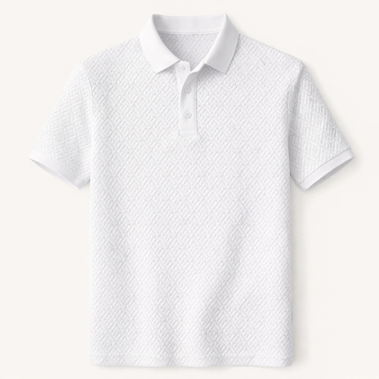 The Willowcrest Hill Men’s White Textured Elegant Polo Shirt