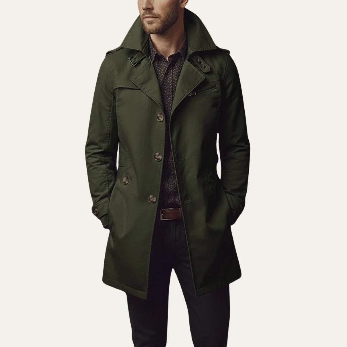 Men's Trench Coat Beige Single Breasted Notched Collar