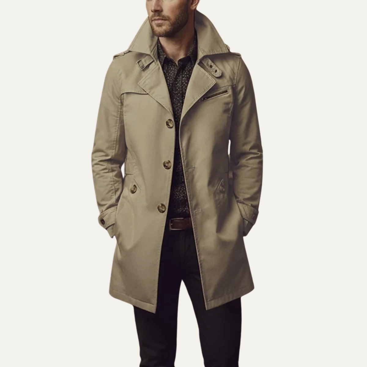 The Riomaggiore Men's Slim Notched Collar Single Breasted Trench Coat