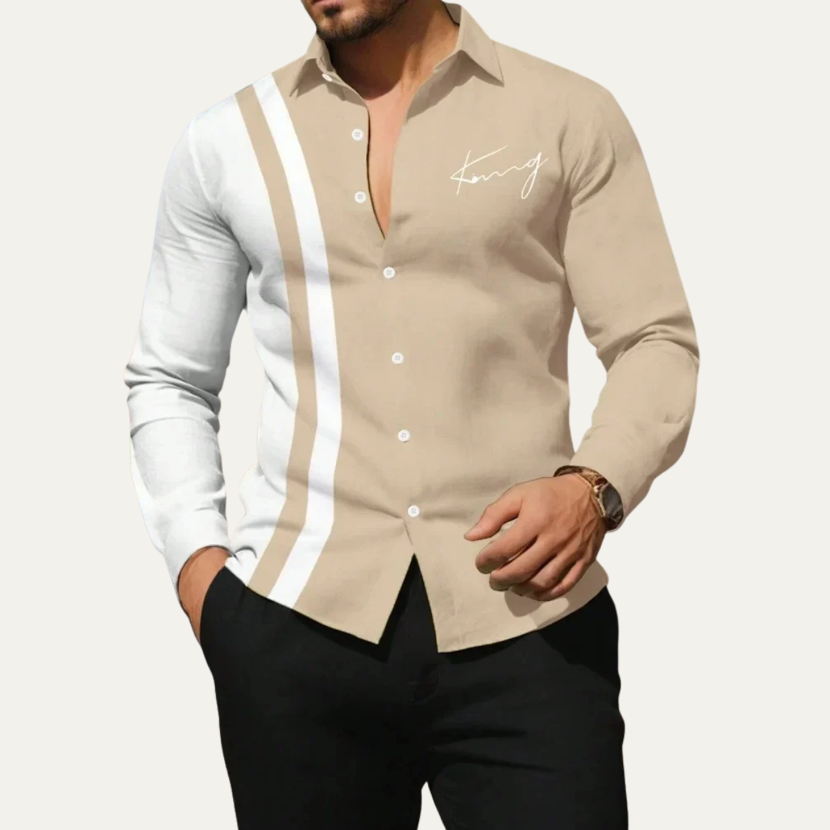 The Riomaggiore Men’s Summer Color Block Striped Dress Shirt