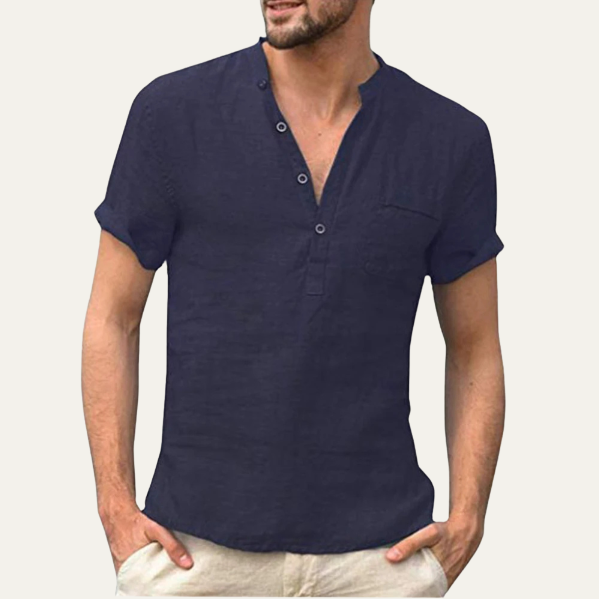 The Oak Glen Men’s Breathable Cotton Linen Henley T Shirt