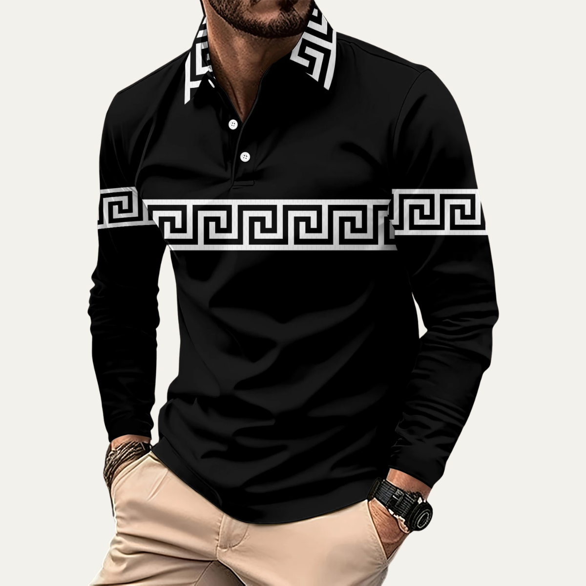 The Ortisei Men’s Greek Key Print Casual Slim Fit Polo Shirt
