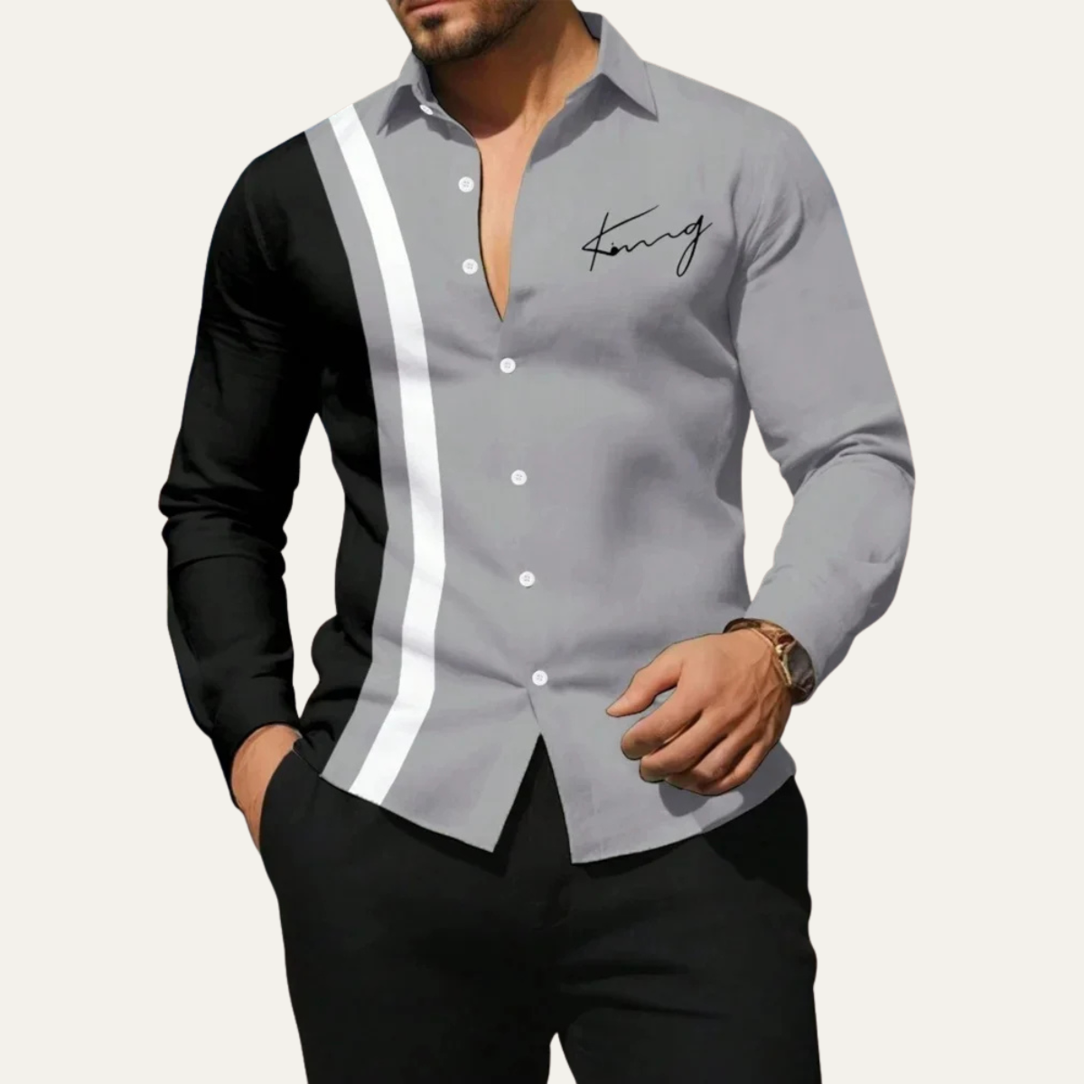 The Manarola Men’s Casual Color Block Striped Dress Shirt