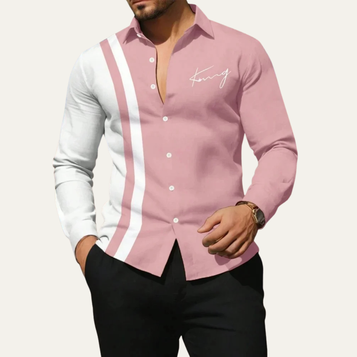 The Manarola Men’s Casual Color Block Striped Dress Shirt
