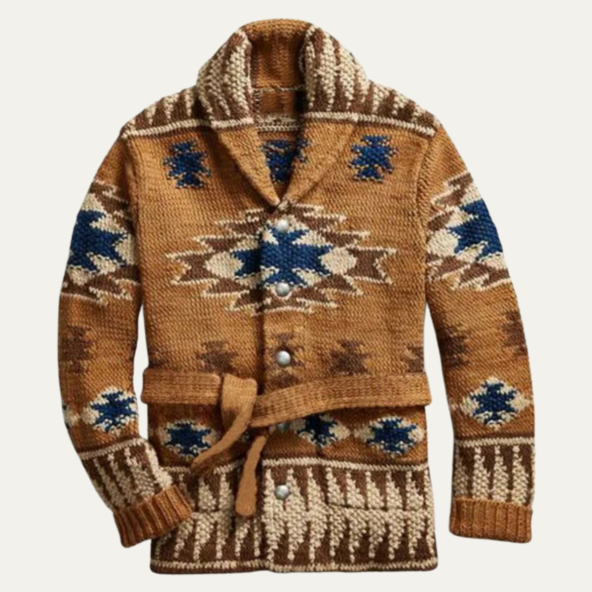 The Positano Men's Jacquard Retro Casual Thick Cardigan Knit Sweater