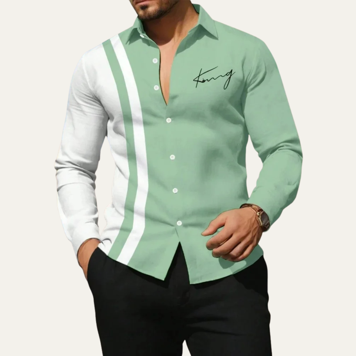 The Como Men’s Trendy Color Block Striped Dress Shirt