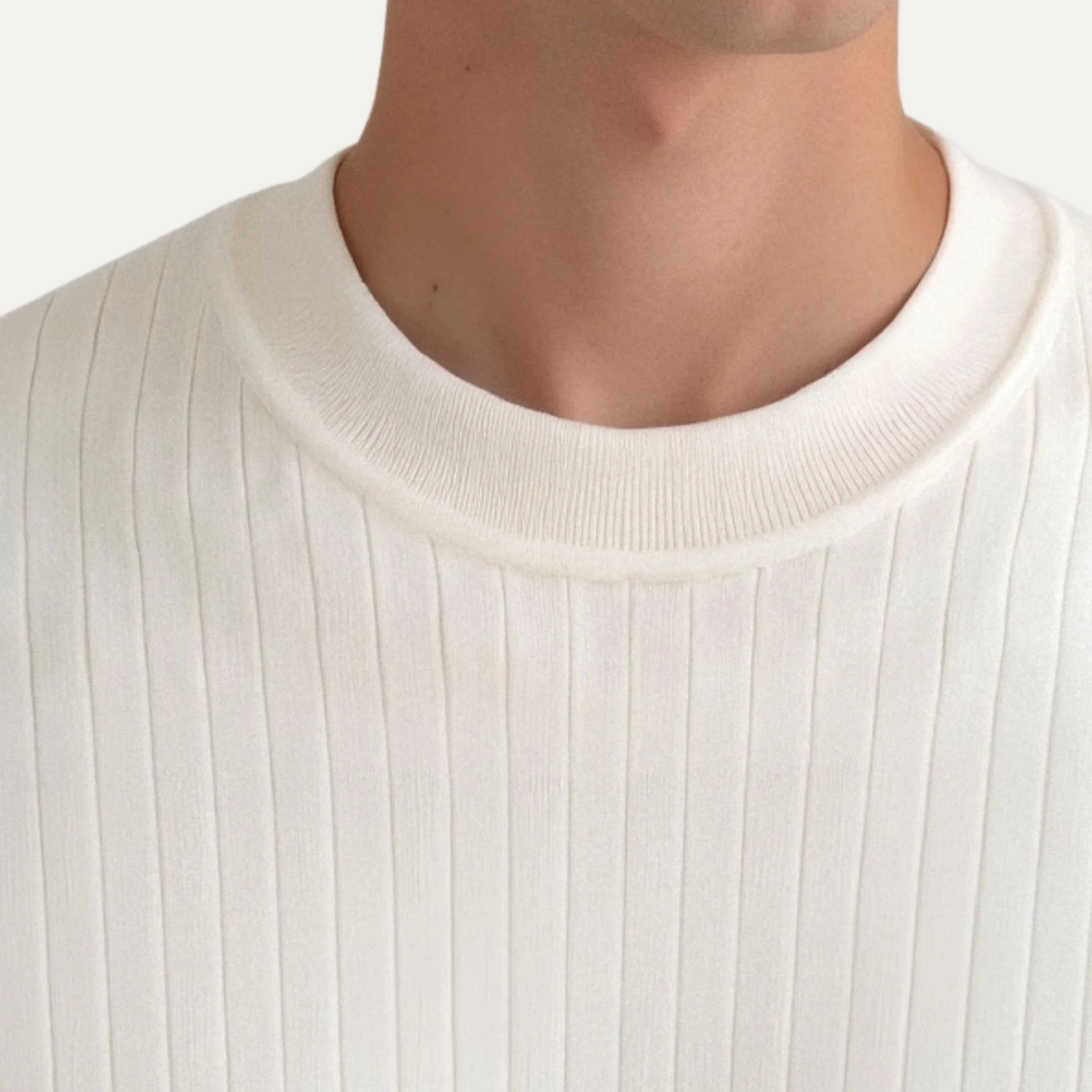 The Cookham Men's White Ribbed Crew Neck Sweater