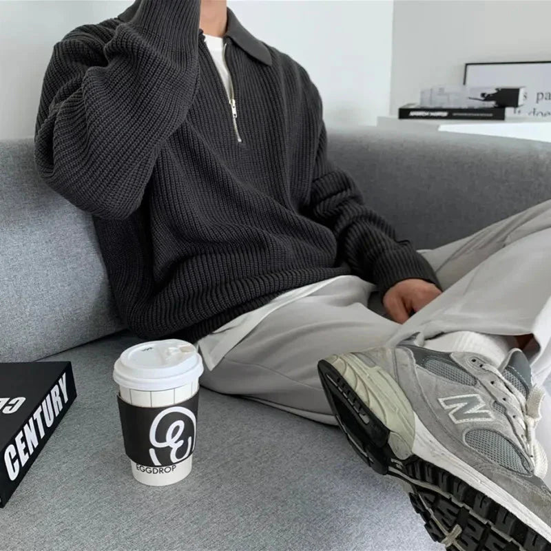 The Siena Men's Half Zip Knit Ribbed Sweater