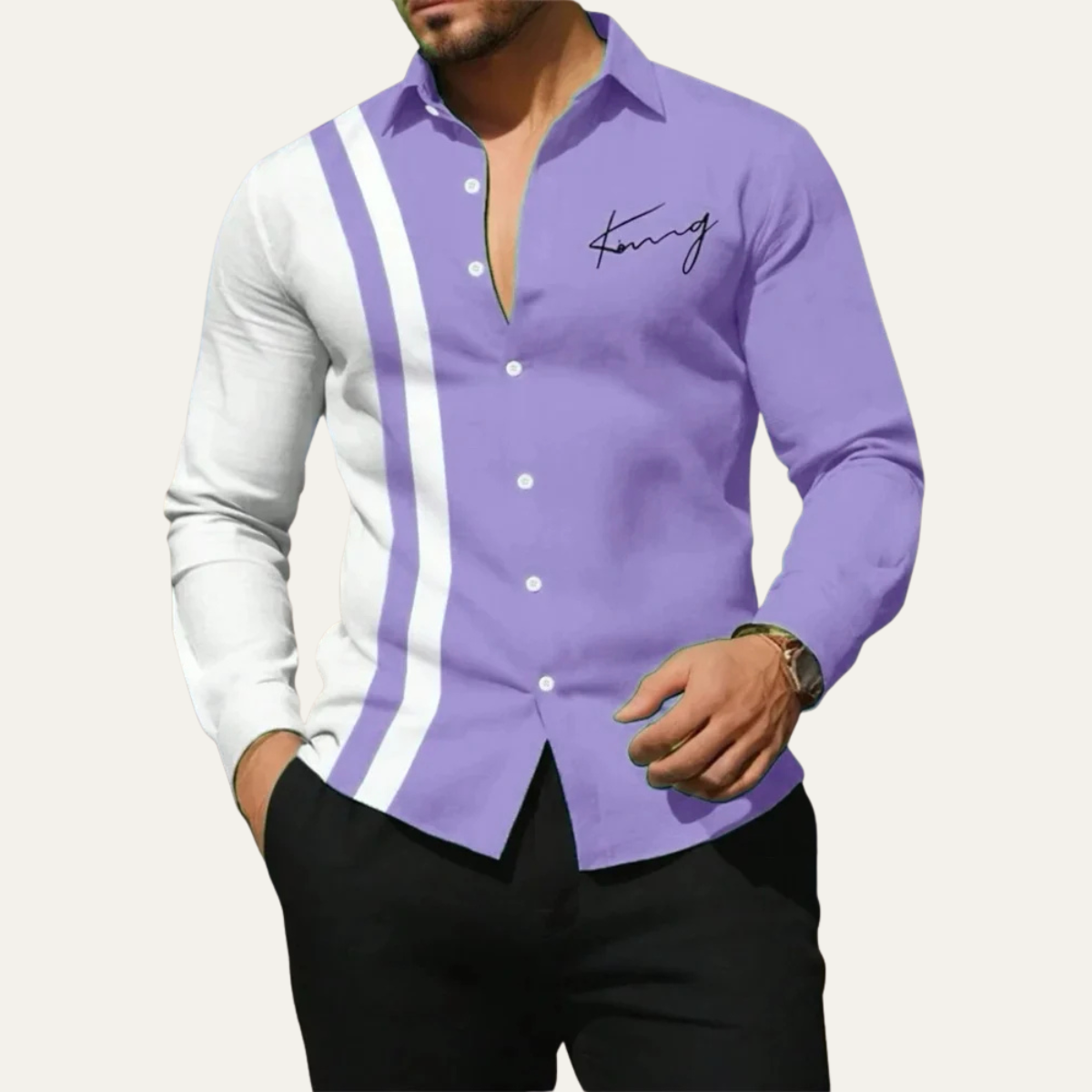 The Como Men’s Trendy Color Block Striped Dress Shirt