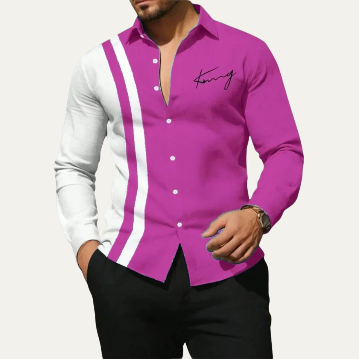 The Como Men’s Trendy Color Block Striped Dress Shirt