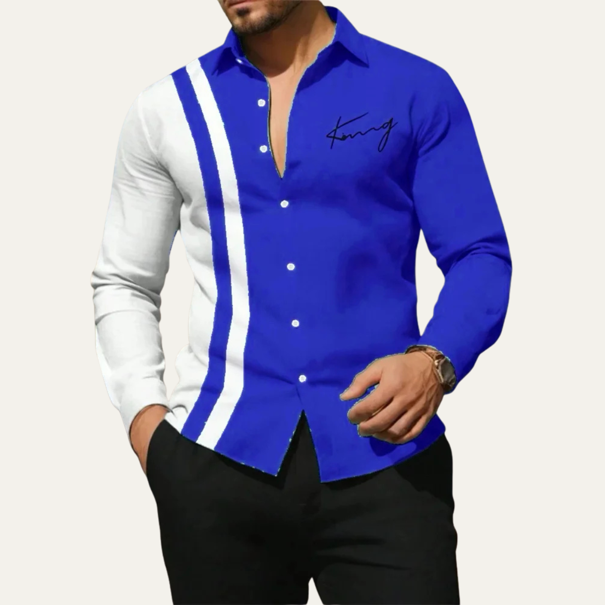 The Como Men’s Trendy Color Block Striped Dress Shirt