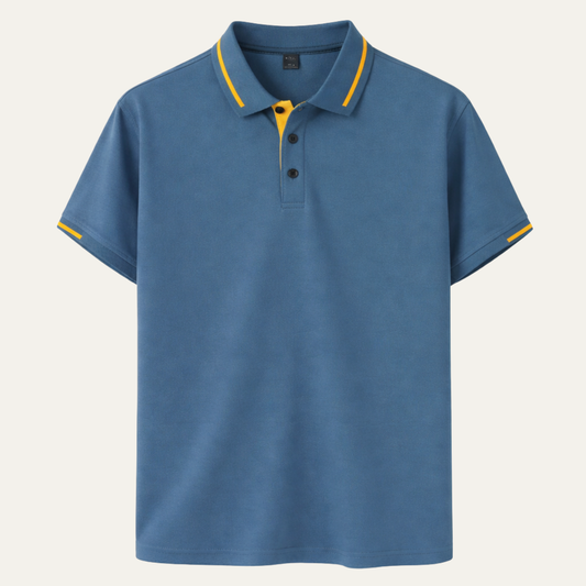 The Meadowcrest Ridge Men’s Polo Shirt with Contrast Trim – Blue