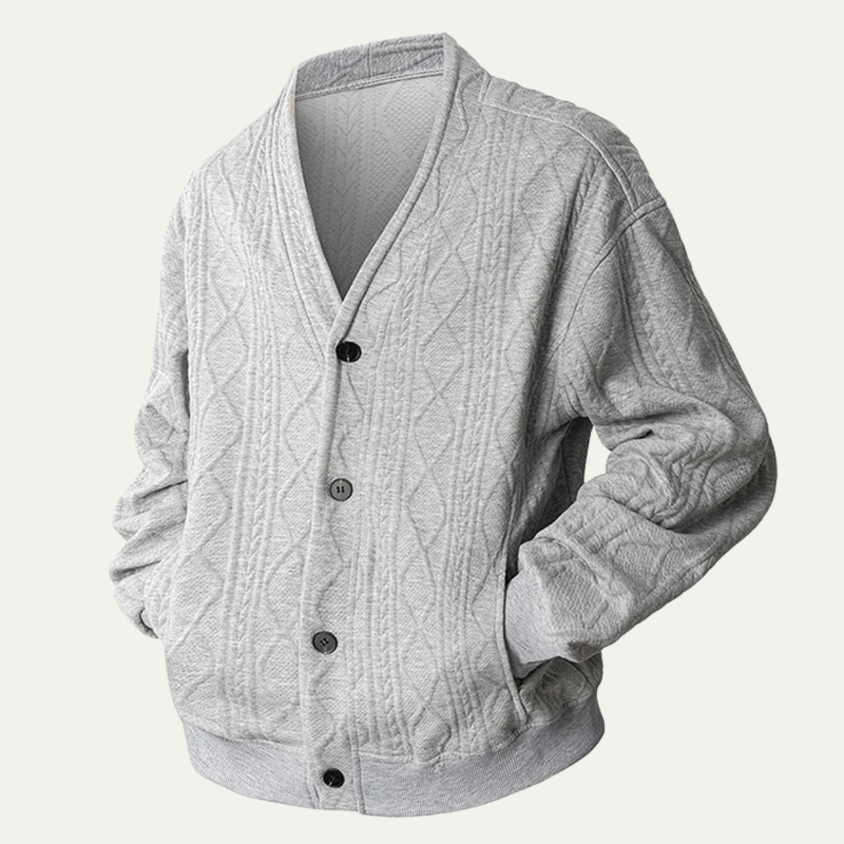 The Brindisi Men's Cable Knit V Neck Diamond Pattern Cardigan