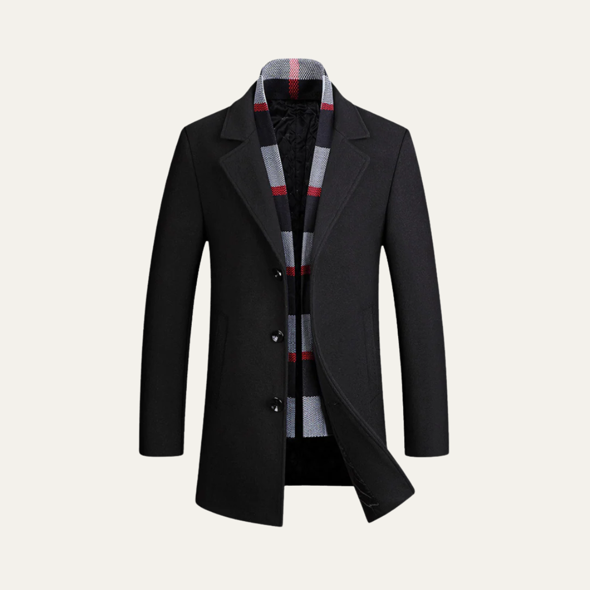 The Knightsbridge Men's Luxury Wool Overcoat - With Elegant Scarf Detail