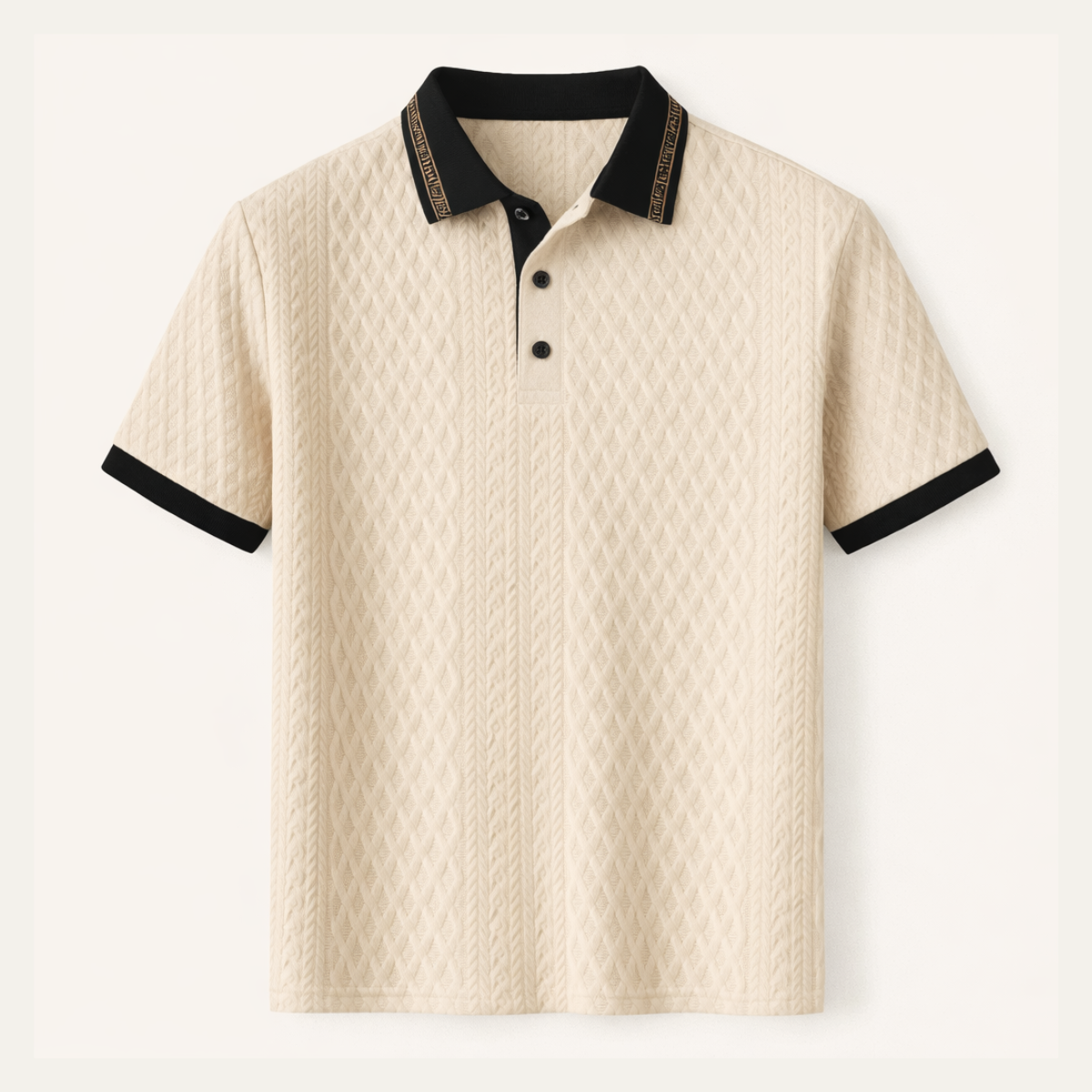 The Ashridge Hill Men’s Apricot Knitted Polo Shirt with Rib Knit Details