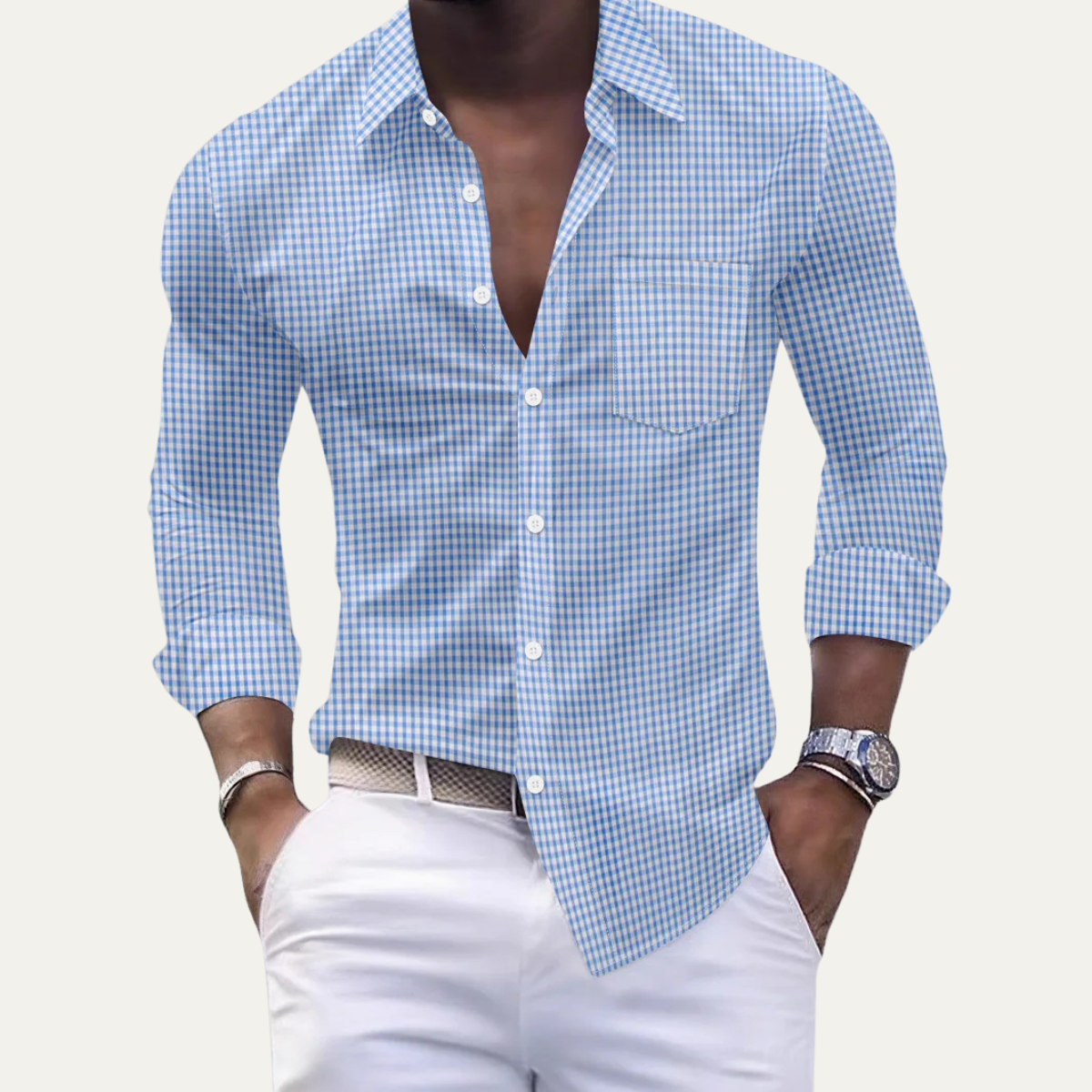 The Varenna Men’s Casual Button Down Checkered Dress Shirt