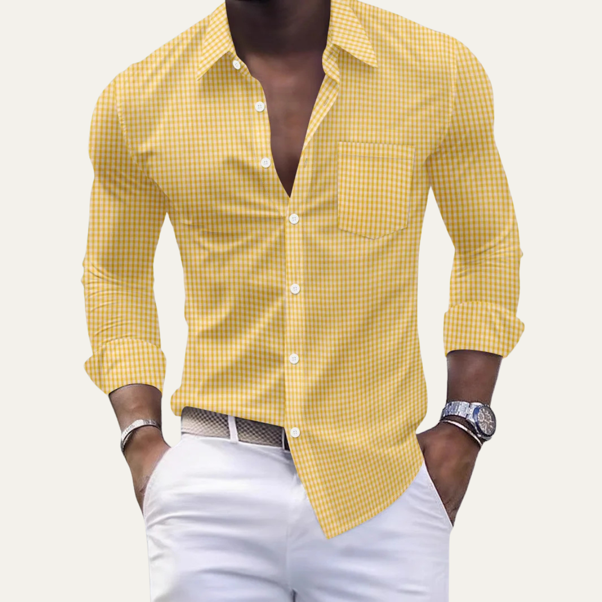 The Varenna Men’s Casual Button Down Checkered Dress Shirt