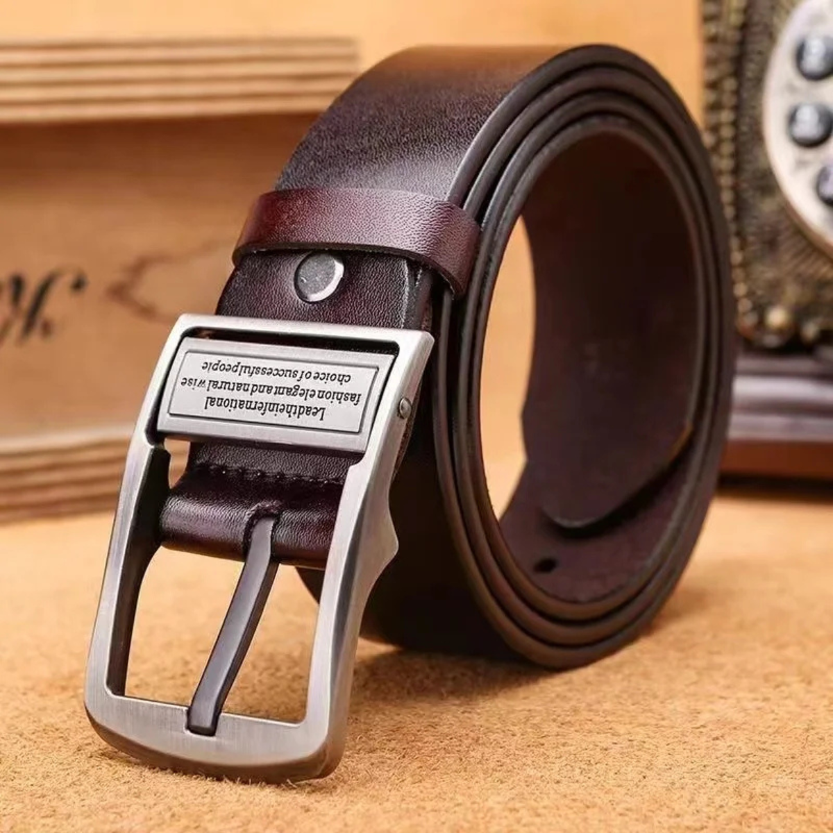The Brighton Men’s Classic Metal Buckle Leather Cowhide Belt