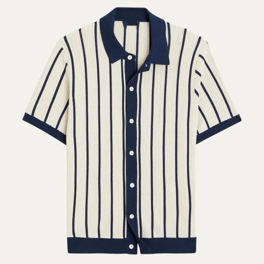 The Sassicaia Men’s Striped Knit Button Up Cardigan Polo Shirt