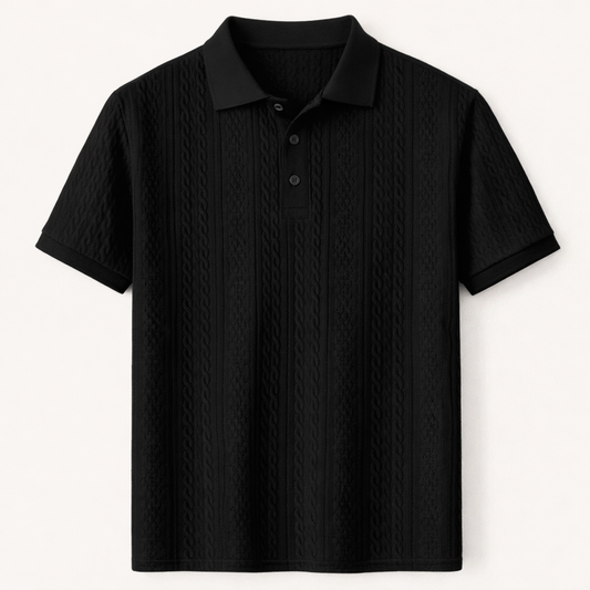 The Stonebrook Ridge Men’s Casual Textured Polo Shirt – Black