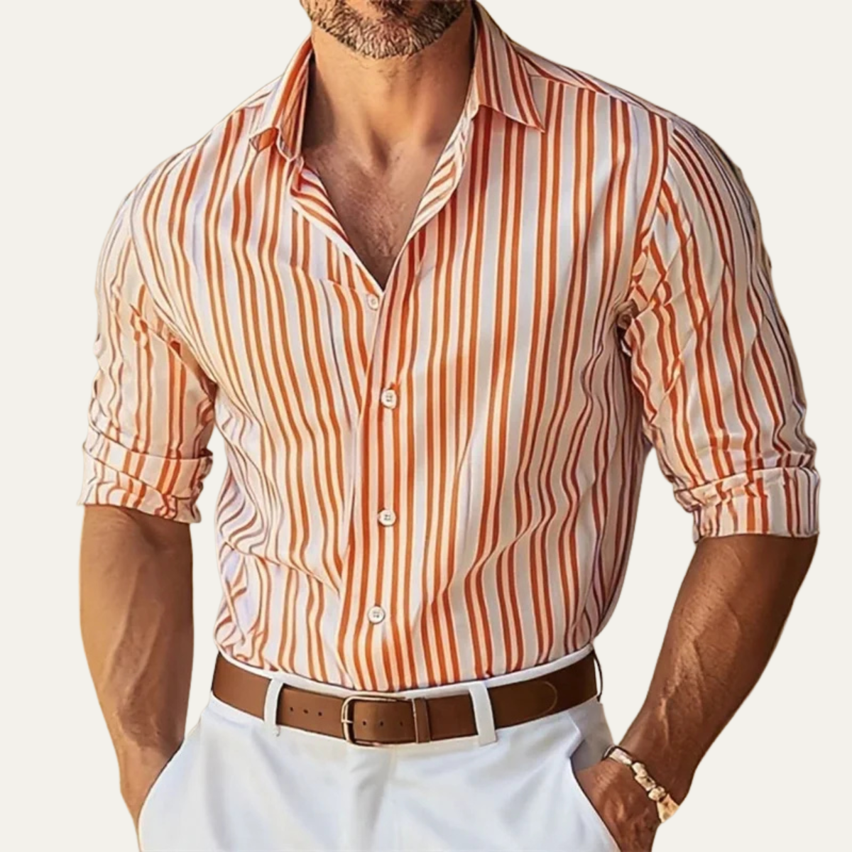 The Garda Men’s Slim Fit Striped Elegant Dress Shirt