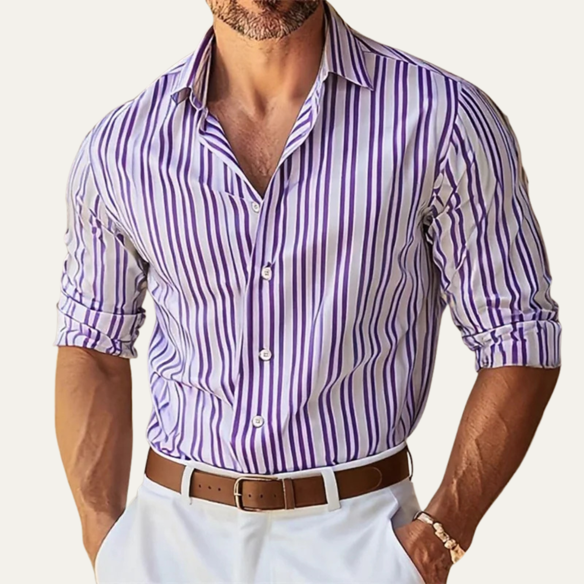 The Garda Men’s Slim Fit Striped Elegant Dress Shirt
