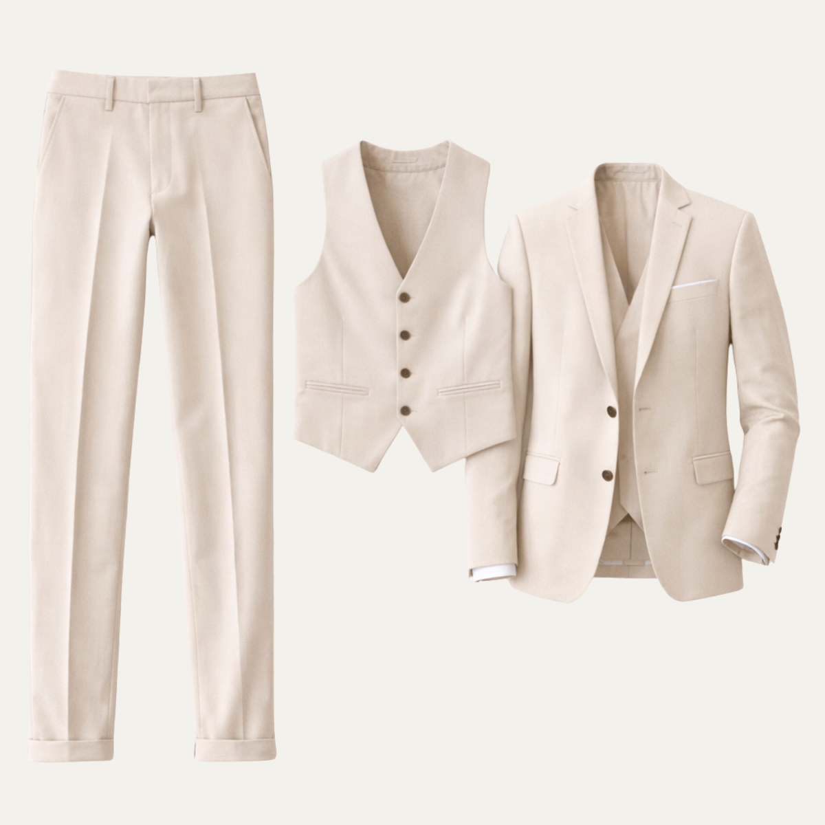 The Highgate Men’s Beige 3 Piece Slim Fit Formal Suit – Blazer, Vest & Pants