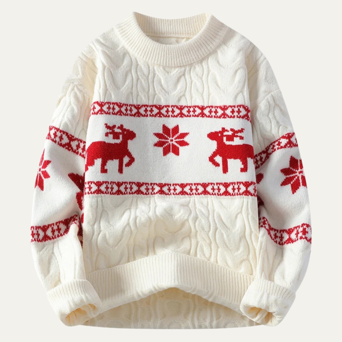 The Vicenza Men’s Knitted Reindeer Christmas Knitted Sweater – White