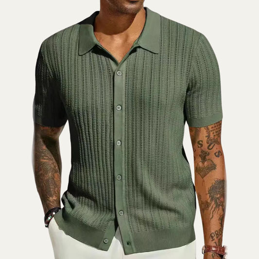 The Siracusa Men’s Lightweight Knit Button Down Polo Shirt