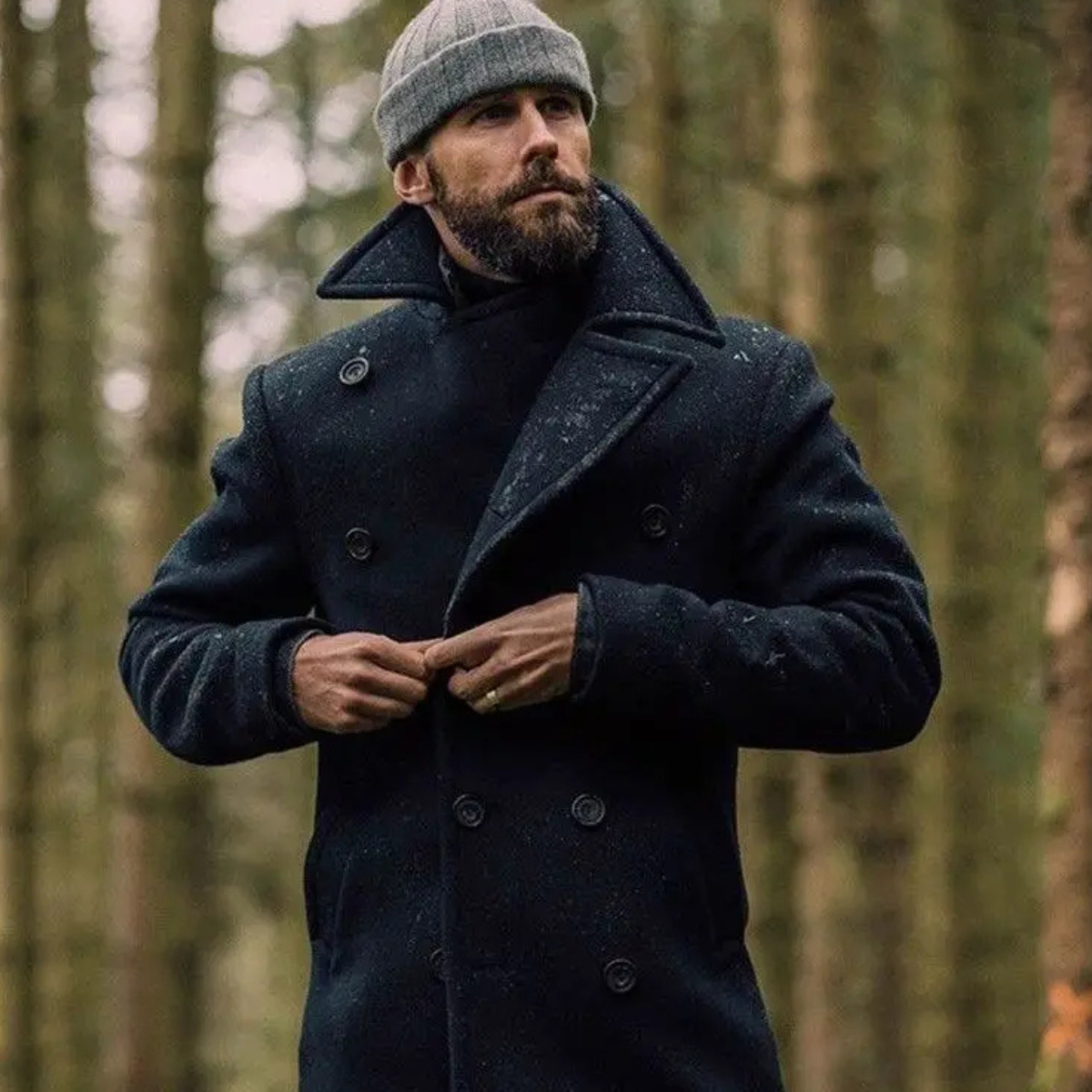 The Buckingham Men’s Warm Winter  Double Breasted Wool Peacoat – Black