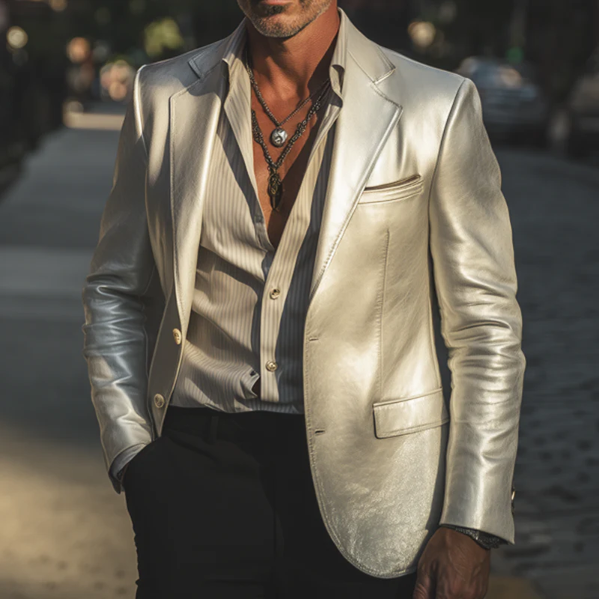 The Monaco Men’s Silver Metallic Blazer – Luxury Party & Dinner Jacket