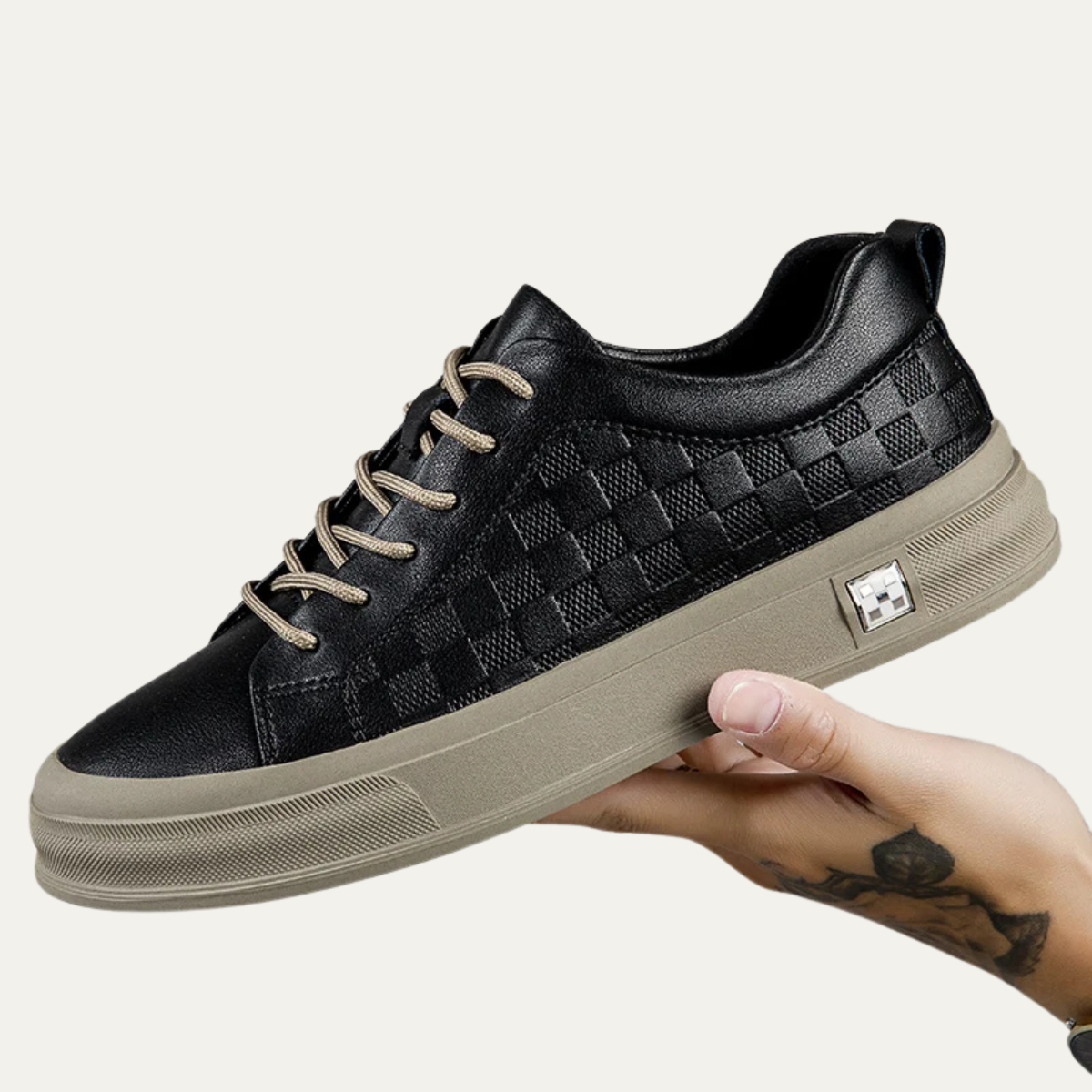 The Seville Men’s Checkerboard Low Top Sneakers with Beige Sole