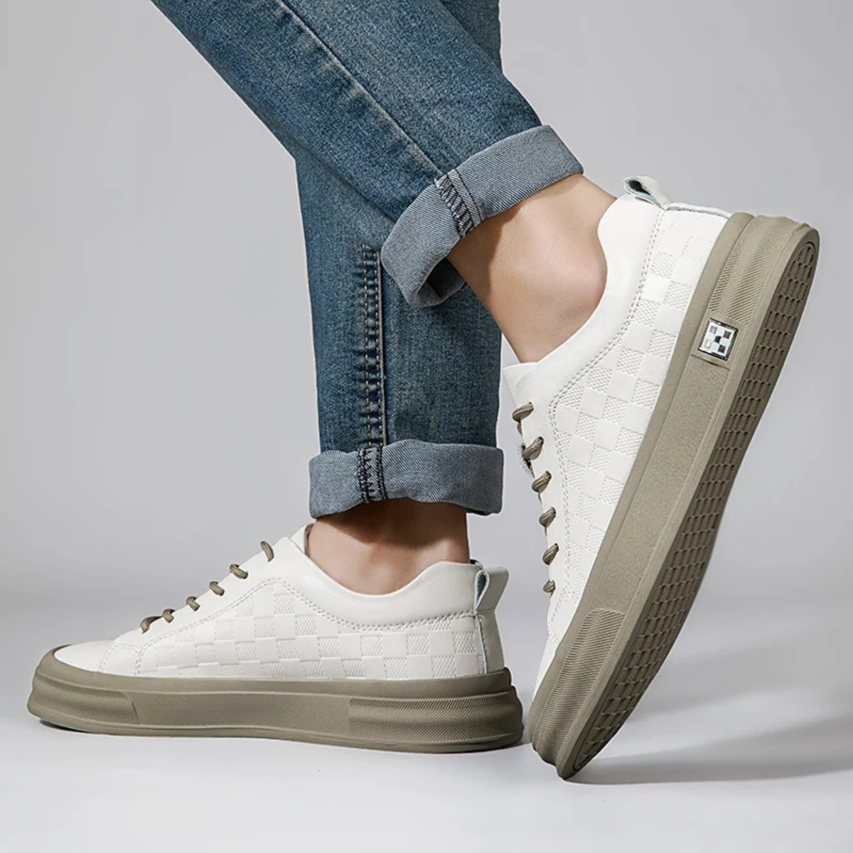 The Seville Men’s Checkerboard Low Top Sneakers with Beige Sole