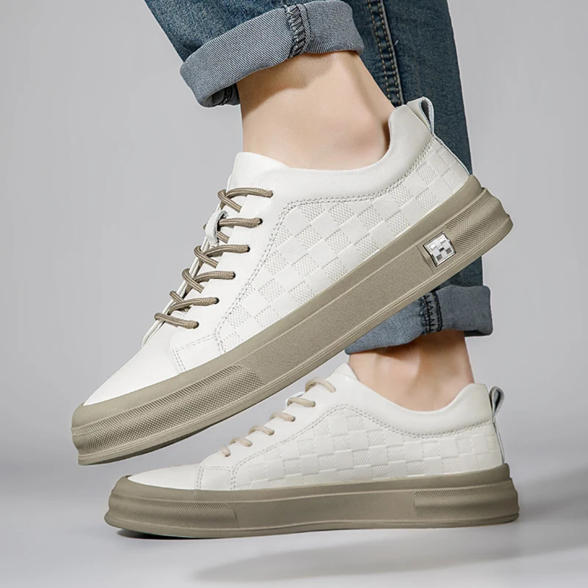 The Seville Men’s Checkerboard Low Top Sneakers with Beige Sole