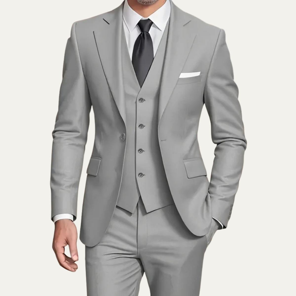 The Highgate Men’s Beige 3 Piece Slim Fit Formal Suit – Blazer, Vest & Pants