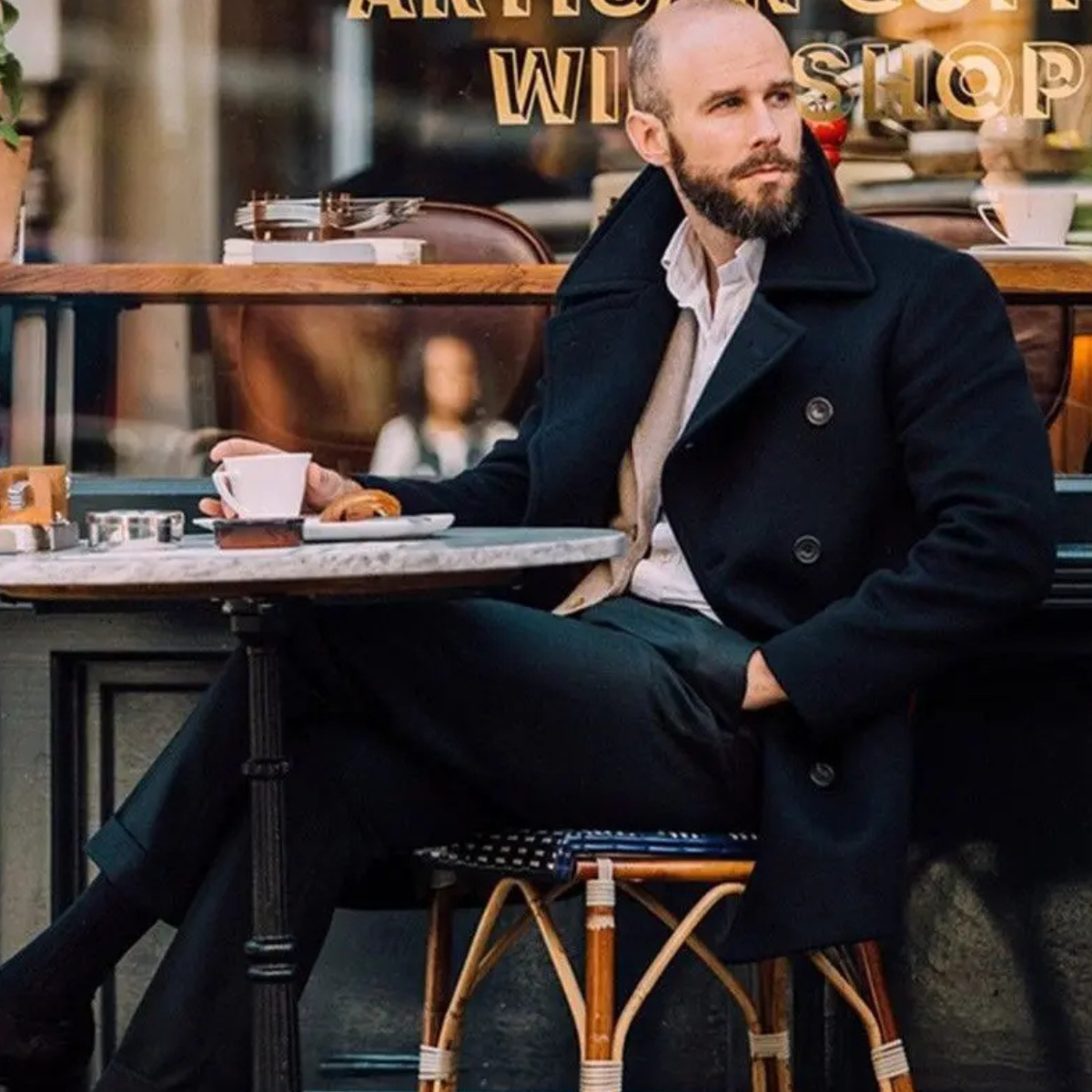 The Buckingham Men’s Warm Winter  Double Breasted Wool Peacoat – Black